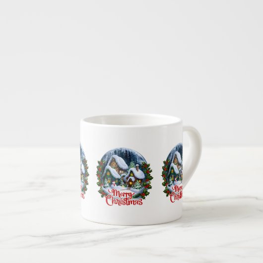 Whimsical Winter Village Snow Wereldbol Espresso Kop (Voorkant rechts)