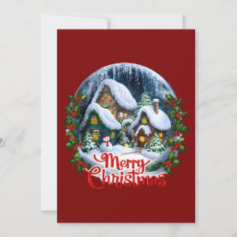Whimsical Winter Village Snow Wereldbol Feestdagenkaart