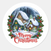 Whimsical Winter Village Snow Wereldbol Ronde Sticker (Voorkant)