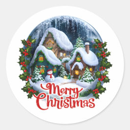 Whimsical Winter Village Snow Wereldbol Ronde Sticker