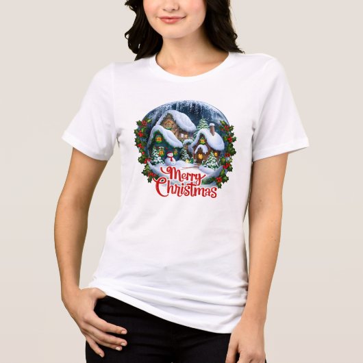 Whimsical Winter Village Snow Wereldbol Tri-Blend Shirt (Voorkant)
