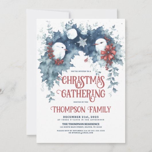 Whimsical Winter Vogels Kerstmis Feest Kaart (Voorkant)