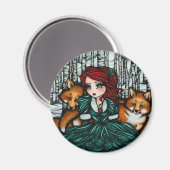 Whimsical Winter Vossen Forest Art van Hannah Lynn Magneet (Voorkant / Achterkant)