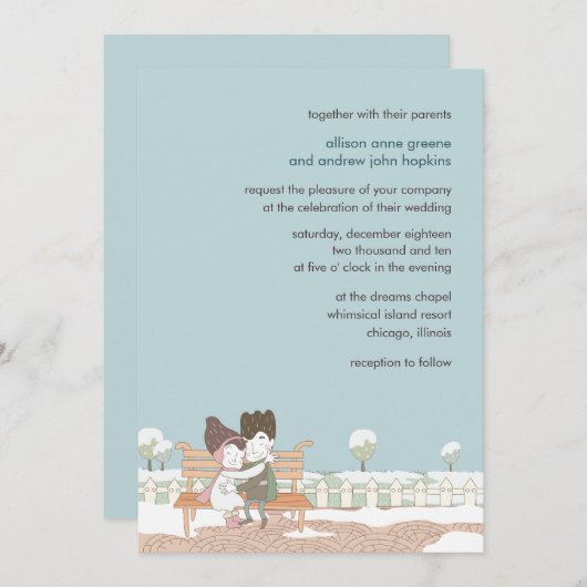Whimsical Winter Wedding Invitation Card Kaart (Voorkant / Achterkant)