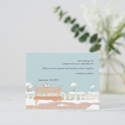 Whimsical Winter Wedding Save the Date Card (Staand voorkant)