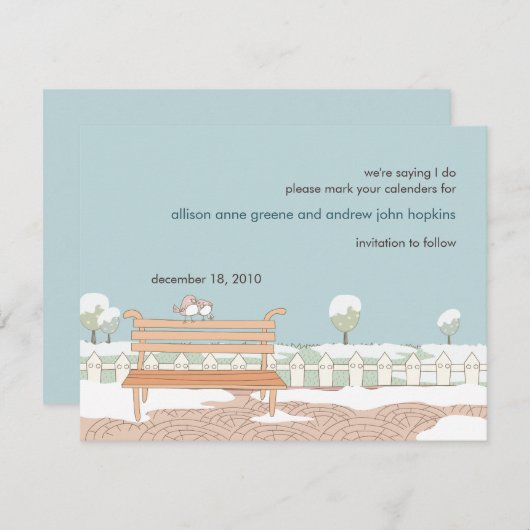 Whimsical Winter Wedding Save the Date Card (Voorkant / Achterkant)