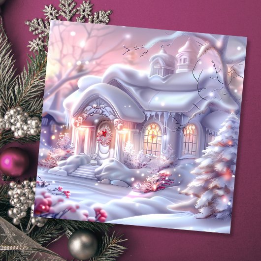 Whimsical Winter Wonderland House Kerstmis Feestdagenkaart