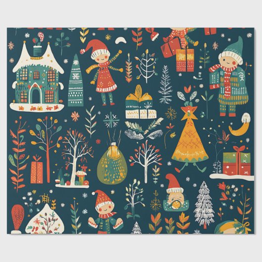 Whimsical Winter Wonderland Kerstmis Cadeaupapier (Vlak)