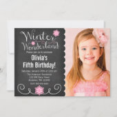 Whimsical Winter Wonderland Roze foto van Birthday Kaart (Voorkant)