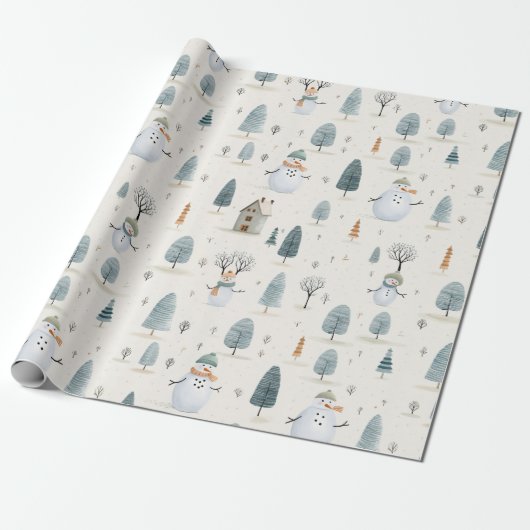 Whimsical Winter Wonderland Sneeuwman, Kerstmis Cadeaupapier (Uitgerold)
