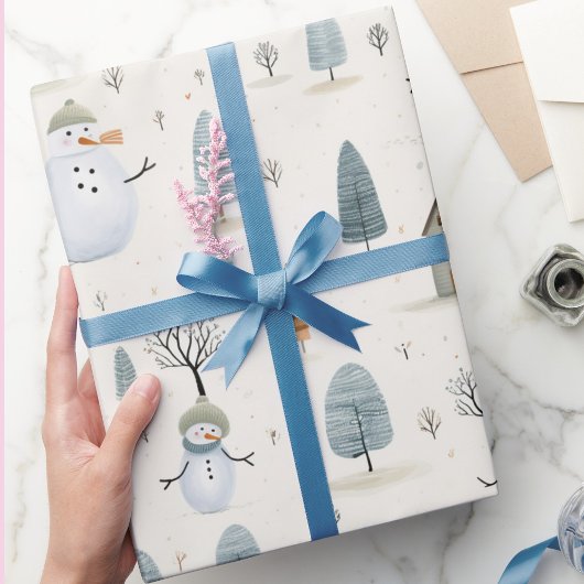 Whimsical Winter Wonderland Sneeuwman, Kerstmis Cadeaupapier