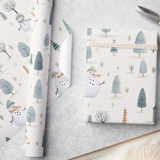 Whimsical Winter Wonderland Sneeuwman, Kerstmis Cadeaupapier