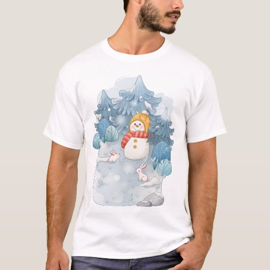 Whimsical Winter Wonderland Snowman Mannen T-Shirt (Voorkant)