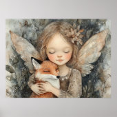 Whimsical Winter Woodland Fairy & Fox Nursery Art Poster (Voorkant)