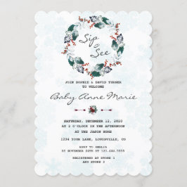 Whimsical Winter Wreath Sip & See Baby shower Kaart