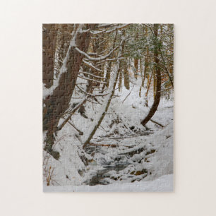 Whimsical Wintry Wooded Creek Bed Scene Legpuzzel