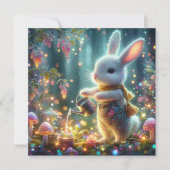 Whimsical Wit Konijn Watering Bloemen Pasen Feestdagenkaart (Voorkant)
