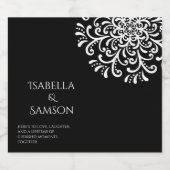 Whimsical wit op zwart bloeien sparkling wijnetiket (Enkel label)