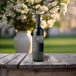 Whimsical wit op zwart bloeien wijn etiket