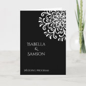 Whimsical wit op zwart bloeiend huwelijksprogramma programma (Voorkant)