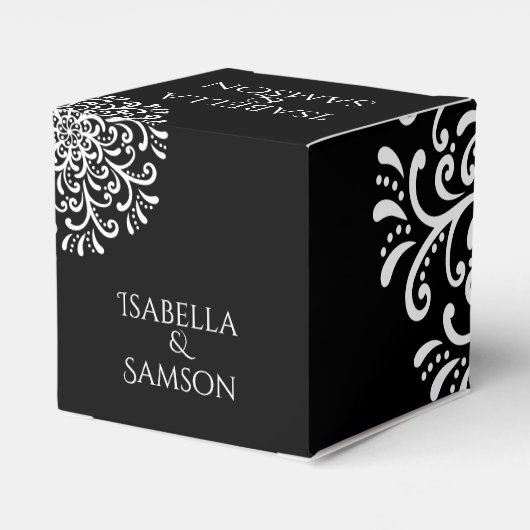 Whimsical wit op zwart bloeiende bruiloft bedankdoosjes (Achterkant)