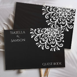 Whimsical wit op zwart bloeiende bruiloft gastenboek