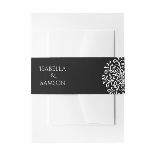 Whimsical wit op zwart bloeiende bruiloft uitnodigingen wikkel (Voorkant Voorbeeld)