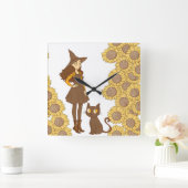 Whimsical Witch and Cat zonnebloem wandklok (Huis)