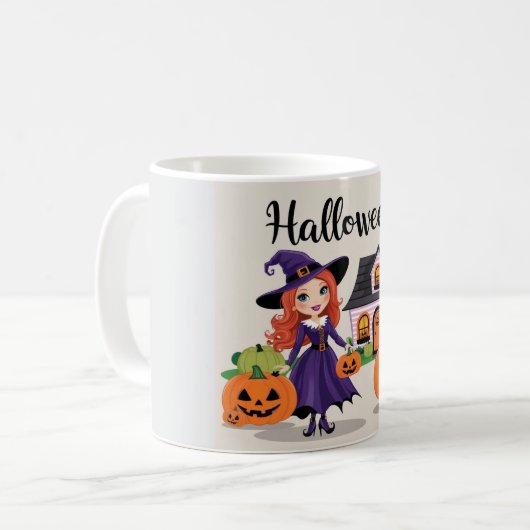Whimsical Witch Art voor Spooky Celebrations Koffiemok (Voorkant links)