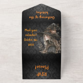Whimsical Witch beroemd gemaakt door Black Damask All In One Uitnodiging (Buitenkant)