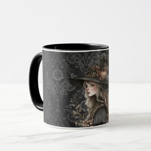 Whimsical Witch beroemd gemaakt door Black Damask Mok (Voorkant links)