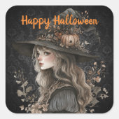 Whimsical Witch beroemd gemaakt door Black Damask Vierkante Sticker (Voorkant)
