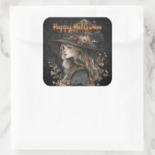 Whimsical Witch beroemd gemaakt door Black Damask Vierkante Sticker (Tas)