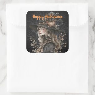 Whimsical Witch beroemd gemaakt door Black Damask Vierkante Sticker