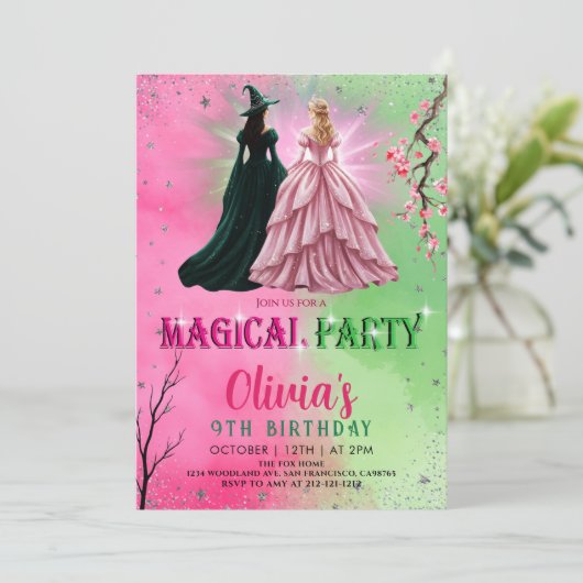 Whimsical Witch Birthday Party Kaart (Staand voorkant)