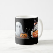 Whimsical Witch Cat Ghost Pumpkin Halloween Mug Koffiemok (Voorkant rechts)