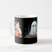 Whimsical Witch Cat Ghost Pumpkin Halloween Mug Koffiemok (Voorkant links)