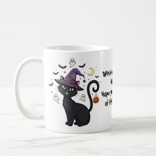 Whimsical Witch Cat Mok cadeau voor Halloween (Links)