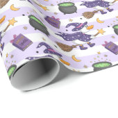 Whimsical Witch Duck & Spells Naadloze Patroon Cadeaupapier (Rol Hoek)