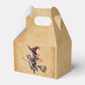 Whimsical Witch Flying Broom Girl Verjaardagsfeest Bedankdoosjes (Achterkant)