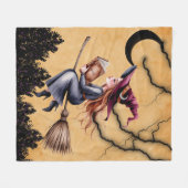 Whimsical Witch Flying Broom Girl Verjaardagsfeest Fleece Deken (Voorkant (Horizontaal))