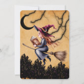 Whimsical Witch Flying Broom Girl Verjaardagsfeest Kaart (Achterkant)