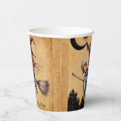 Whimsical Witch Flying Broom Girl Verjaardagsfeest Papieren Bekers (Rechts)