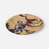 Whimsical Witch Flying Broom Girl Verjaardagsfeest Papieren Bordje (Gekanteld)