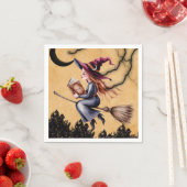 Whimsical Witch Flying Broom Girl Verjaardagsfeest Servet (Insitu)