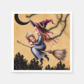 Whimsical Witch Flying Broom Girl Verjaardagsfeest Servet (Voorkant)