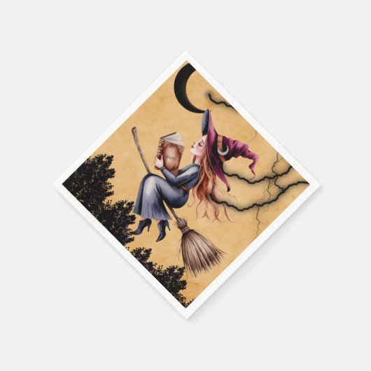 Whimsical Witch Flying Broom Girl Verjaardagsfeest Servet (Hoek)