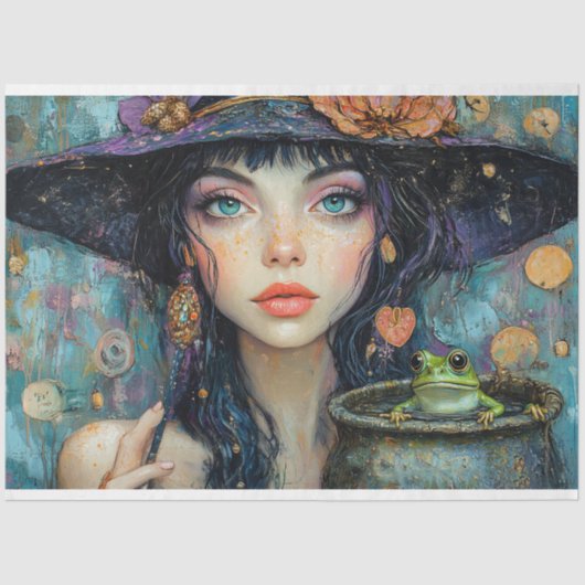 Whimsical Witch & Frog  Halloween Decoupage Tissuepapier (Voorkant)