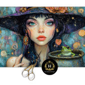 Whimsical Witch & Frog  Halloween Decoupage Tissuepapier