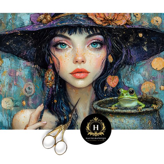 Whimsical Witch & Frog  Halloween Decoupage Tissuepapier